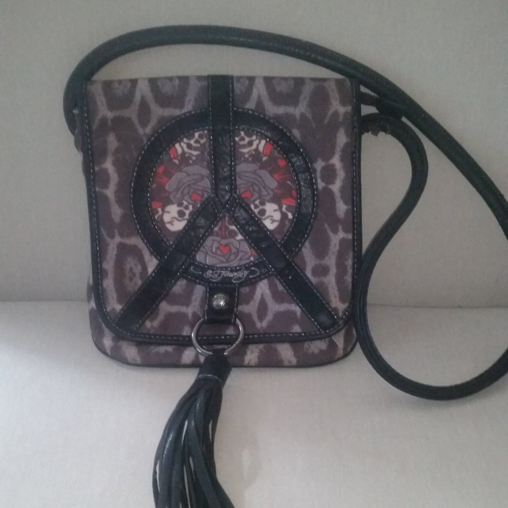 Ed Hardy by Christian Audigier peace corssbody bag with tassels